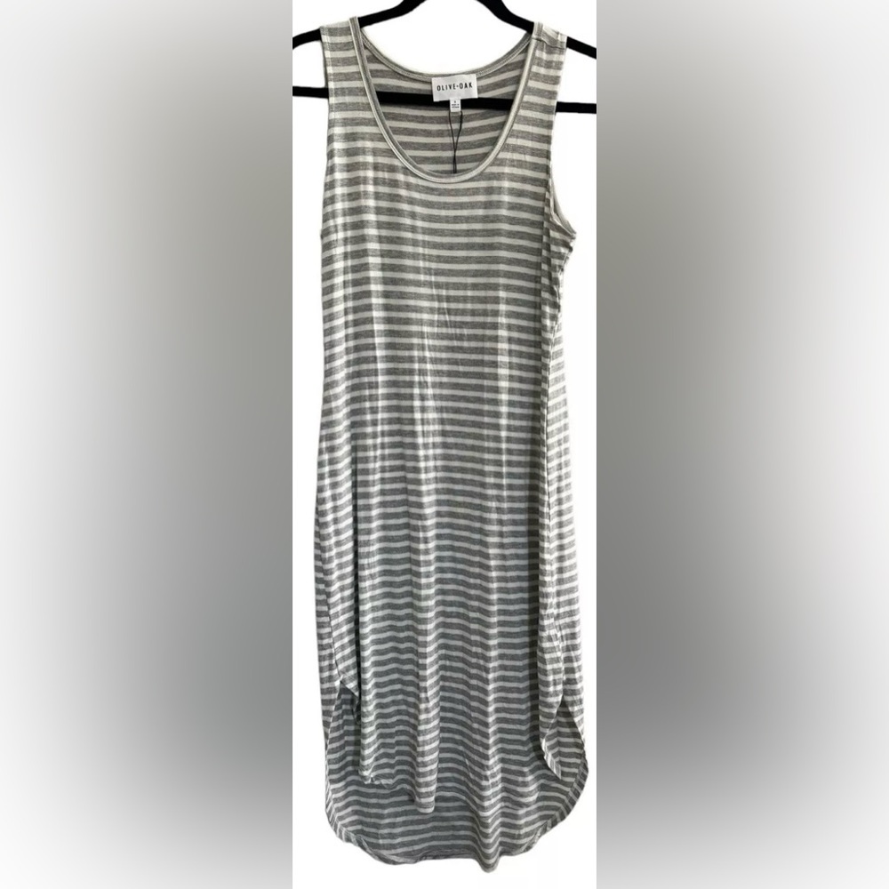 Olive + Oak Gray White Stripe Scoop Neck 
Midi Tank Tshirt Dress Sz S